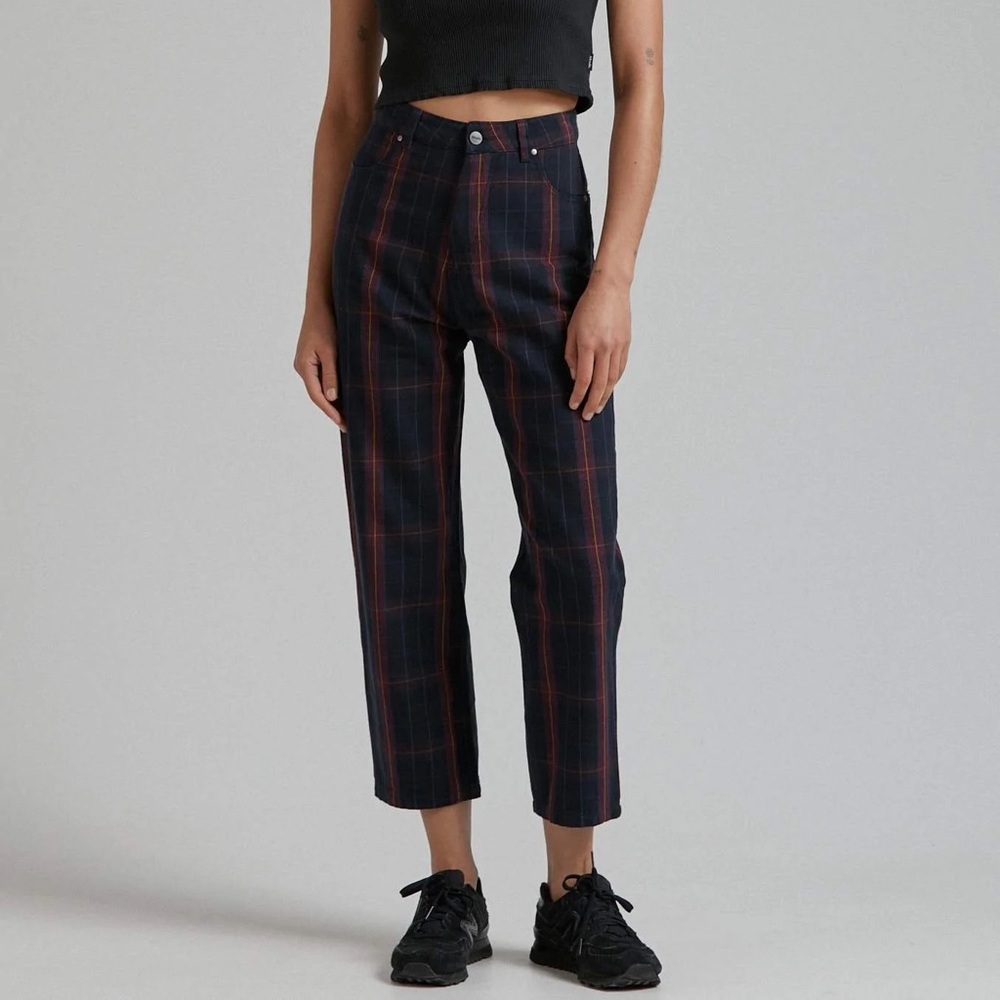 Afends Shelby Conspiracy - Check High Waist Wide Leg Pant - Midnight